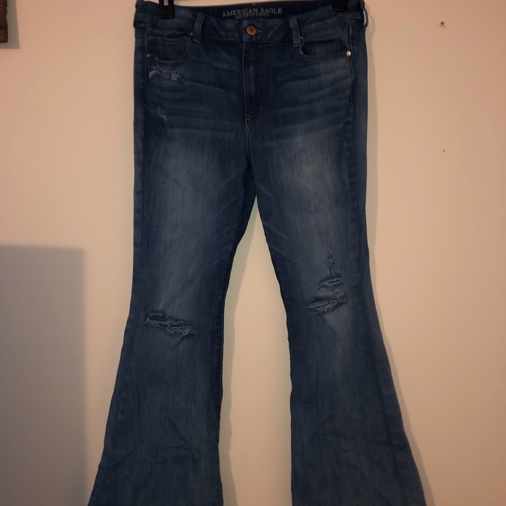 Boho hippie flare legged distressed jeans